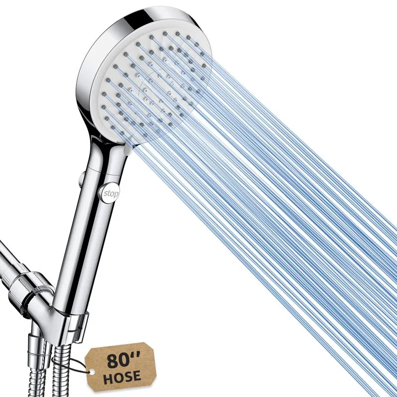FASDUNT Handheld Shower Head, Premium Chrome, 6 Spray Settings
