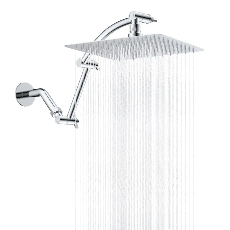 Hibbent 10" Chrome Rain Shower Head with Extension Arm