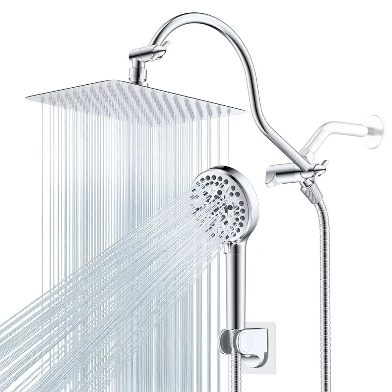 Hibbent 10" Square Chrome Shower Head Combo