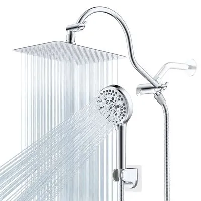 Hibbent 10" Square Chrome Shower Head Combo