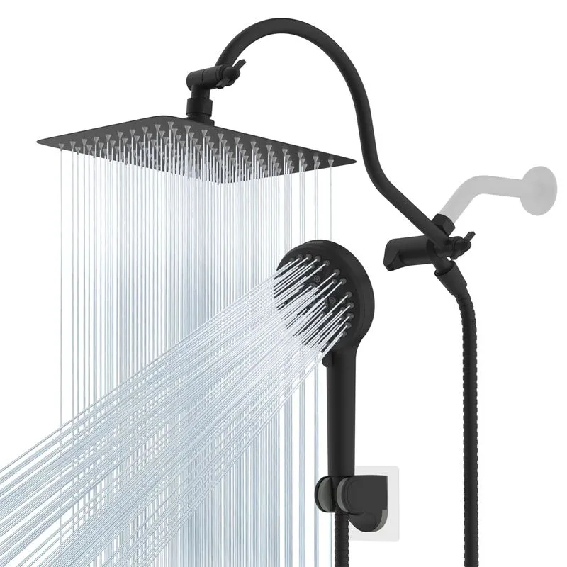 Hibbent 10" Square Matte Black Shower Head Combo