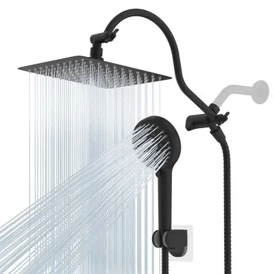 Hibbent 10" Square Matte Black Shower Head Combo