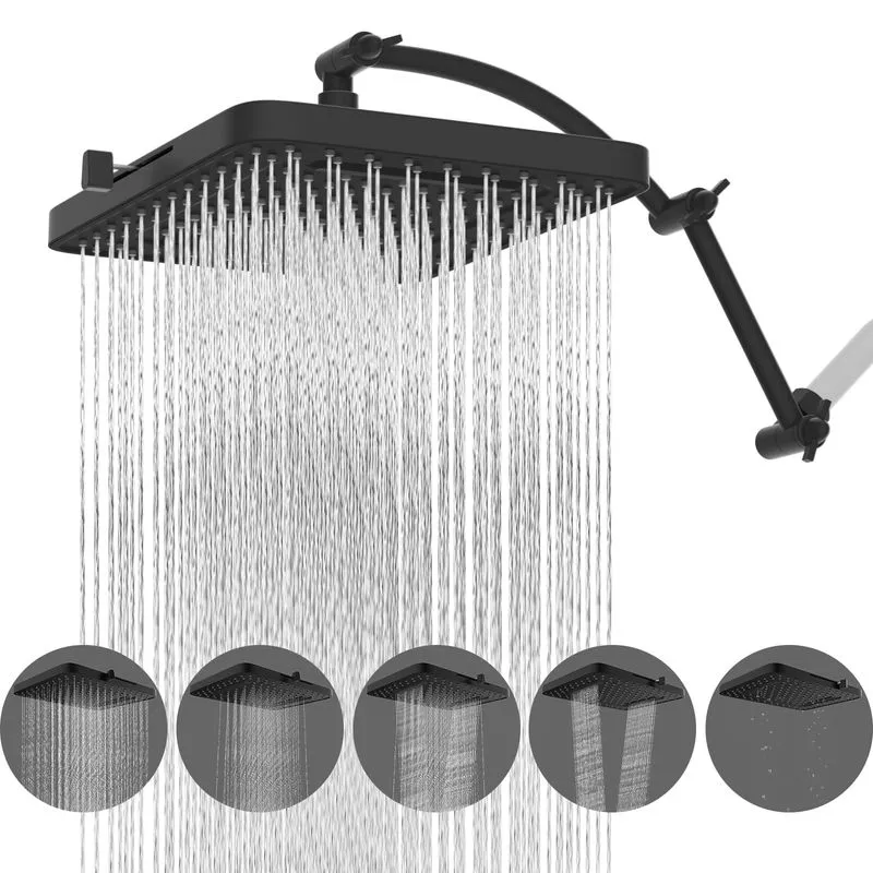 Hibbent 13" Rain Shower Head with Extension Arm, Matte Black