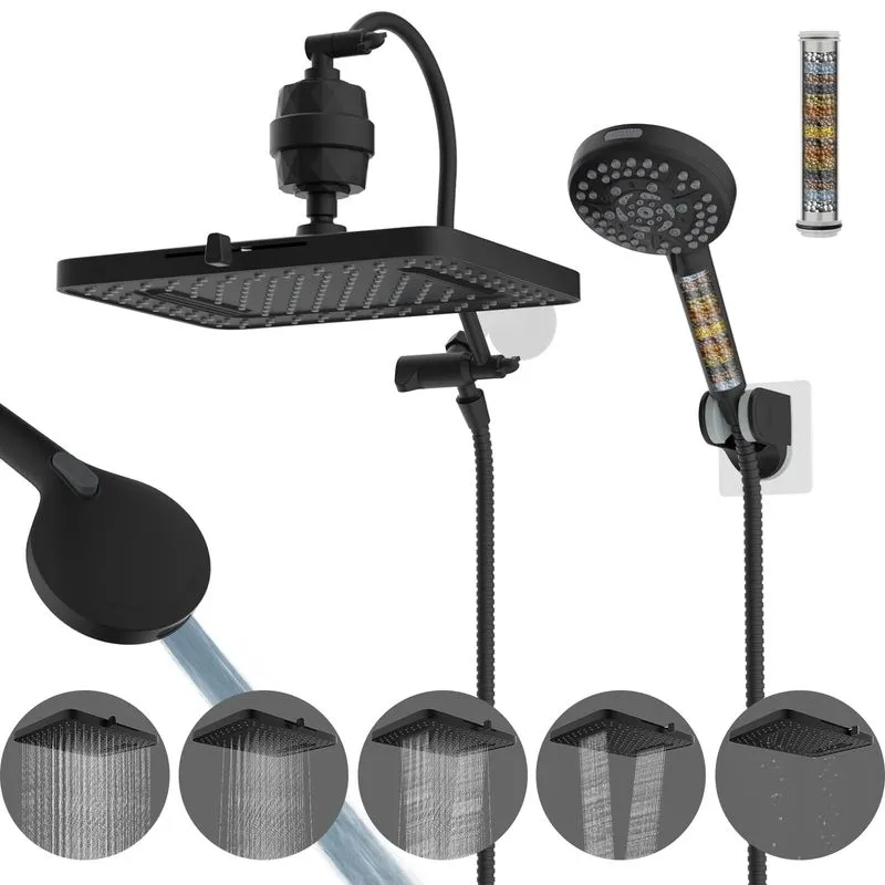Hibbent 13" Dual Rainfall Shower Head Combo Matte Black