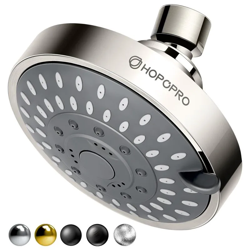 HOPOPRO 5-Mode High Pressure Shower Head 4 Inch Brushed Nickel