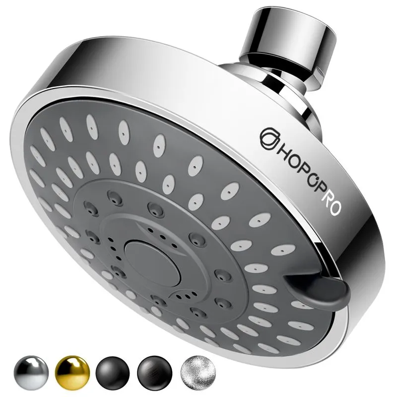 HOPOPRO 5-Mode High Pressure Shower Head - 4 Inch Chrome