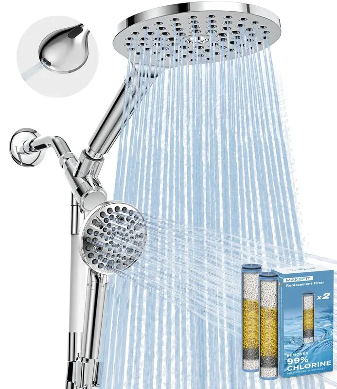 MakeFit Dual Filtered Rain Shower Head Combo - Premium Chrome