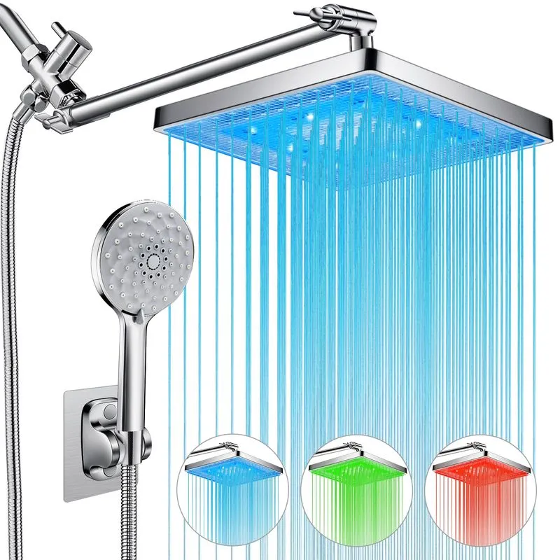 PinWin 8'' LED Dual Shower Head Chrome