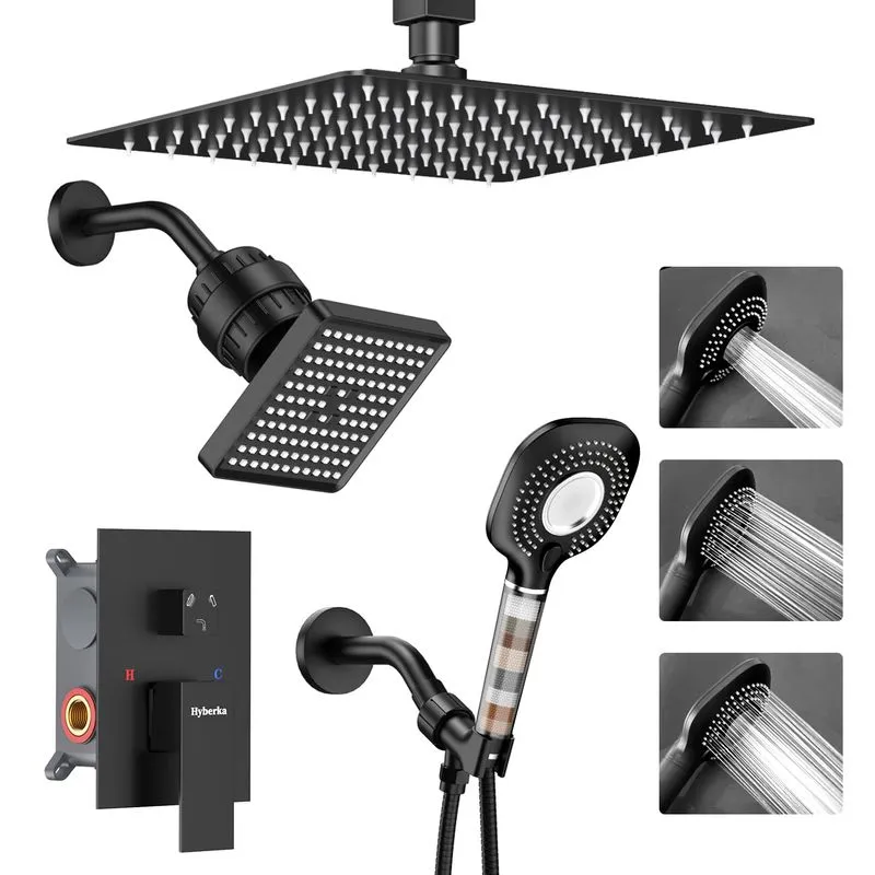 Hyberka 12" Matte Black Ceiling Mount Shower System