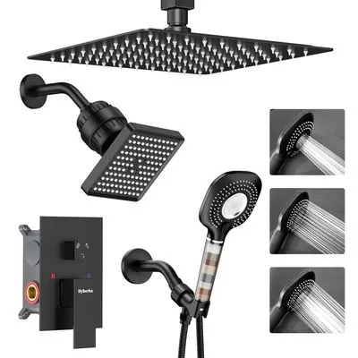 Hyberka 12" Matte Black Ceiling Mount Shower System