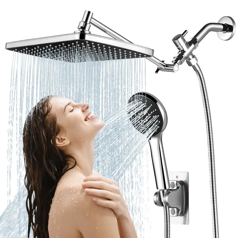RNDIOZD 12" Chrome Rectangular Shower Head Combo