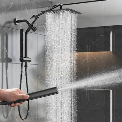 Veken 10" Rain Shower Head Combo, Matte Black
